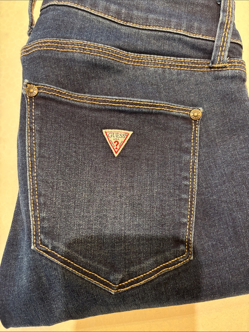 GUESS Women's Dark Blue Skinny Jeans with Logo Pocket